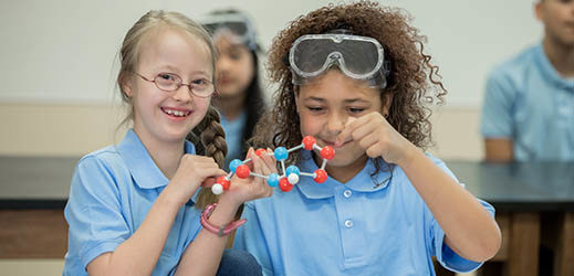 students working with molecular model